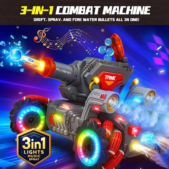 RC Tank That Shooting BBS - Remote Control 4WD Battle Stunt Car, Fires Soft BBS, 360° Spins, LEDs & Music, Indoor & Outdoor Backyard Play, Great Gift Toy for Boys & Girls