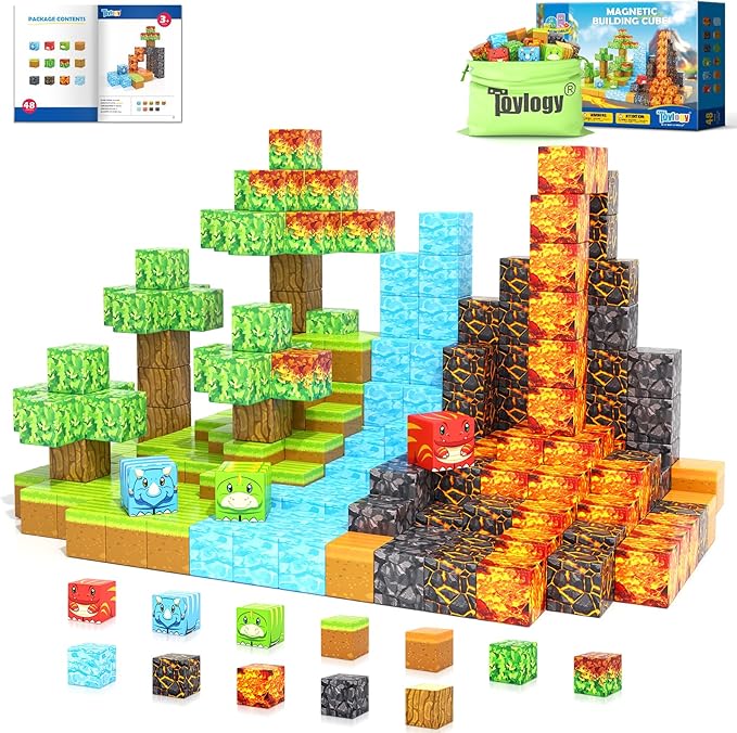 Magnetic Blocks-Build Mine Magnet World Dino Edition, Dinosaur Toys Magnet Building Blocks Jurassic Scenes Kids Toys for Boys 3-5 4-6 6-8 Magnetic STEM Construction Sensory Toddler Kids Games
