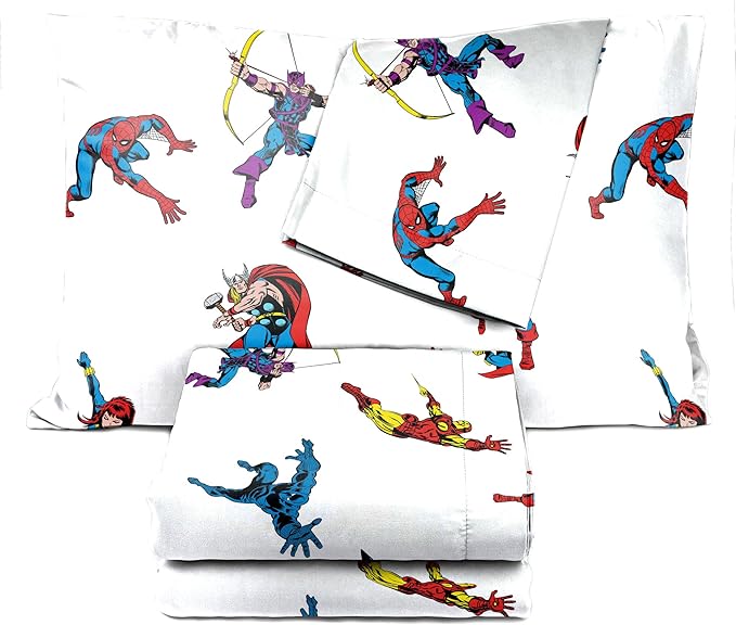 Saturday Park Marvel Comics Avengers Invincible Full Sheet Set - 4 Piece 100% Organic Cotton Sheets - GOTS & Oeko-TEX Certified (Marvel Official)