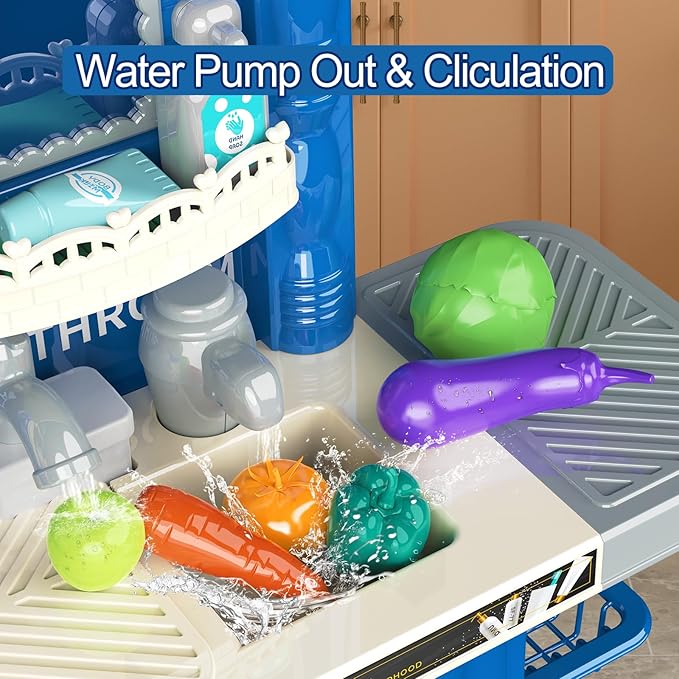 Kids Kitchen playset, Play Kitchen for Kids Ages 4-8, Accessories Set with Realistic Lights and Sounds, Simulation of Spray and Play Sink, Kitchen Set for Kids Ages 3-5 for Girls and Boys