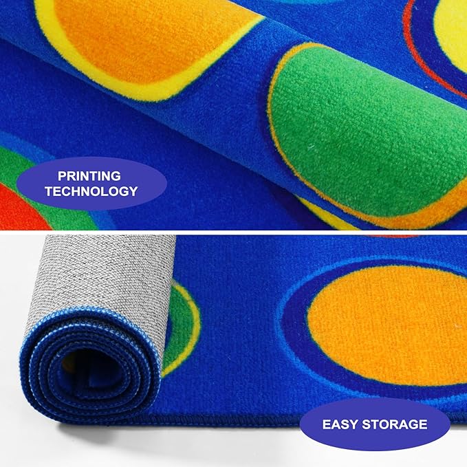 LIVEBOX Sitting Spots Kids Classroom Rug, Washable School Learning Area Rugs, Colorful Preschool Kids Classroom Carpet Non-Slip Playroom Mat for Daycare Learning, 6'x9'(Seats-20)