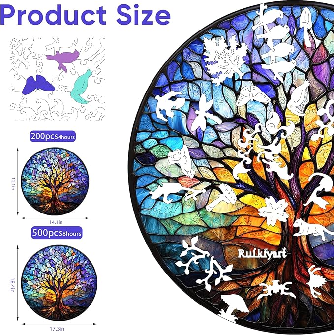Tree of Life Puzzles for Adults,500 Pieces Colorful Plant Wooden Jigsaw Puzzles,Unique Irregular Shaped Puzzles for Kids and Adults,Family Game,Birthday Gifts,17.3x18.4 Inches