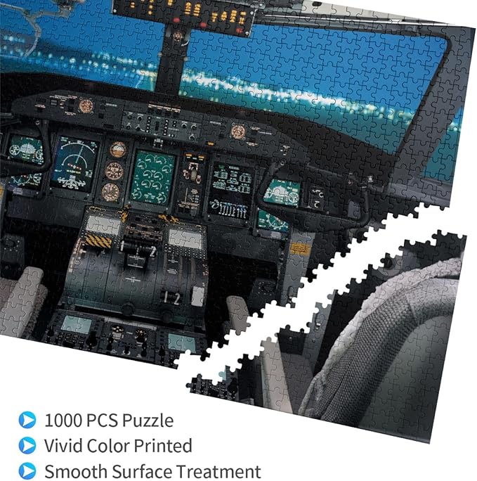 1000 Pieces Airplane Cockpit View Jigsaw Puzzle,Fun Educational Toy for Kids Ages 12,Teens & Families.Educational Games Home Decoration Puzzle,Size 29.5'' X 19.7'', Airplane Puzzle