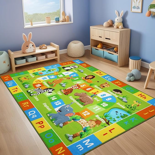 Capslpad Kids Rug 6.6' x 5' Large Play Rug ABC Alphabet Rug Animals Numbers Educational Learning Area Rug Non-Slip Washable Kids Carpet for Children Toddler Playroom Bedroom Nursery Room Classroom