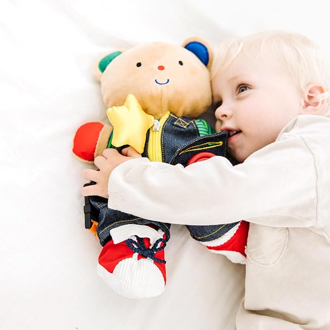 Melissa & Doug K's Kids - Teddy Wear Stuffed Bear Educational Toy - Plush Bear Zipper And Button Learning Toy for Toddlers