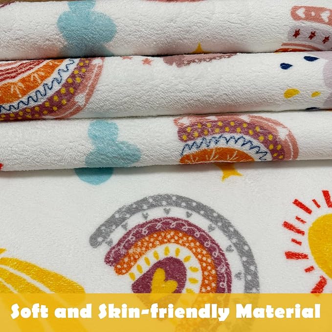 Boho Rainbow Soft Kids Play Rug, Washable Foldable Baby Crawling Floor Mat, Non Slip Nursery Area Rug for Children Living Room Playroom Classroom Bathroom Bedroom Kids Room Decor