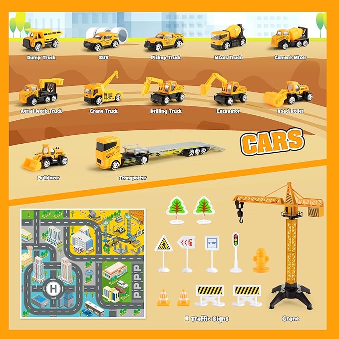 Construction Toys for 3-8 Year Old Boys Girls, Alloy Cars, Alloy Construction Engineering Vehicle Toy Sets, Toys for Ages 3-8