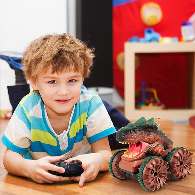 Cheerwing Remote Control Car Dinosaur Toys for Kids Boys,2.4GHz Amphibious Waterproof RC Dinosaur Car with Light,Spray,Sound 360° Rotating Function,All Terrain RC Monster Truck