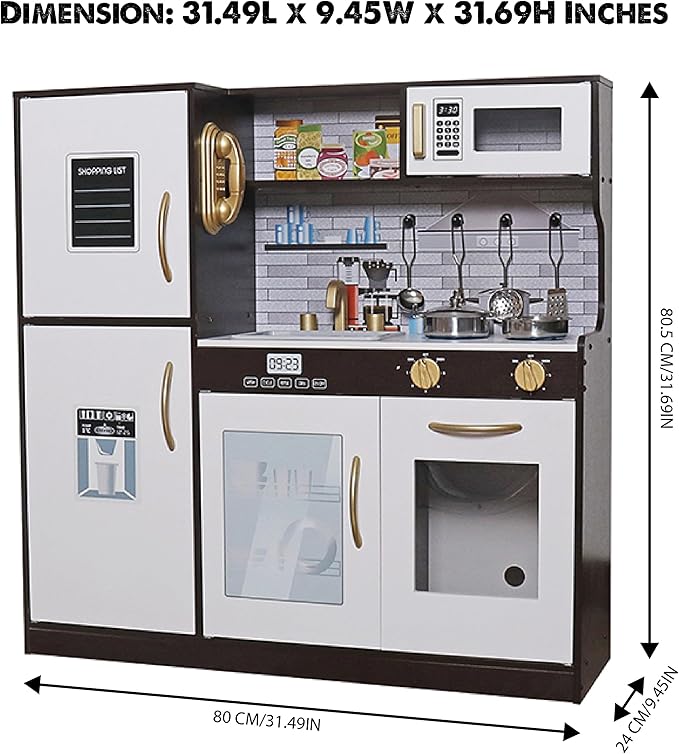 Wooden Play Kitchen Toy Set with Light, Kids Children Pretend Toy Kitchen Playset with Sink Play Toy,Oven Microwave,Toddler Cooking Set Toy for Ages 3+ Baby Girls Boys