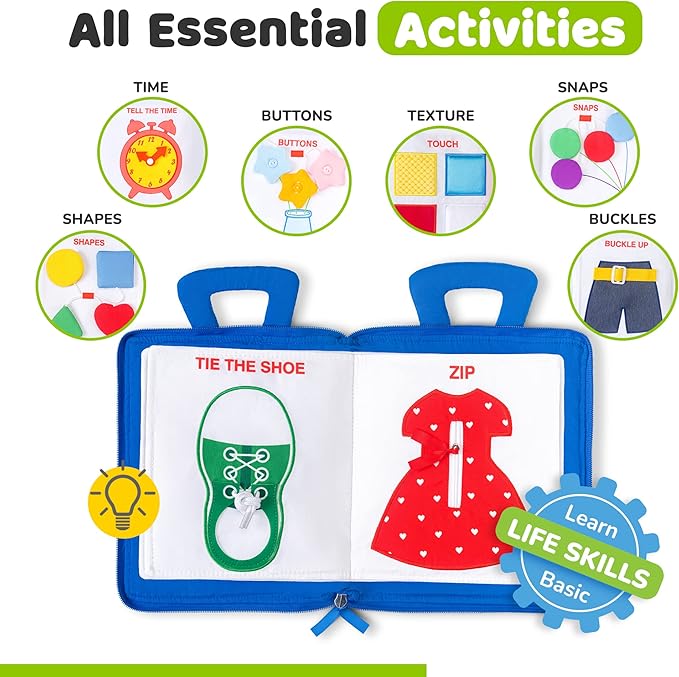 deMoca Busy Book for Toddlers 1-3 - Airplane Toys for Toddlers 1-3, My Quiet Book Montessori Toys for 1 Year Old with Kids Plane Activities, Activity Busy Board, Gift for Boys & Girls