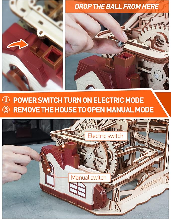 MIEBELY 3D Wooden Puzzles for Adults, 235 Pieces 3D Puzzle DIY Wood Marble Run Model Kits, Electrical Mechanical Gear W/Motor Building Kit, 3D Puzzle Creative Home Decor & Gift for Men/Women