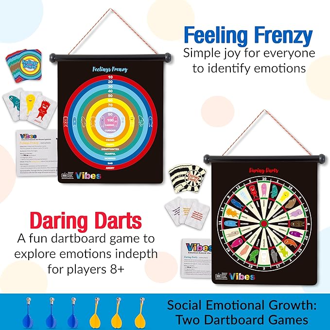 Vibes: Anger Management Toys | Therapy Games for Teens | 2-in-1 Feelings Dart Board for Kids and Families, Therapists, Teachers | Ideal for Play Therapy toys, Emotional Intelligence, and Social Skills