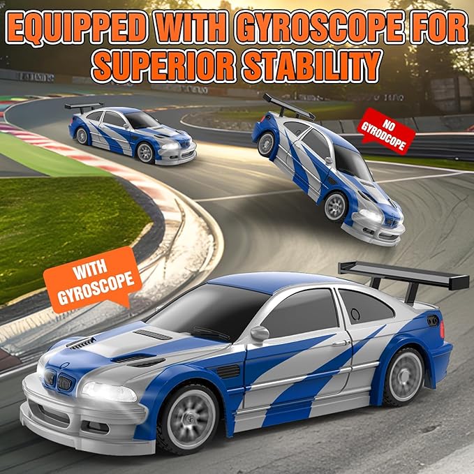 RC Drift Car, 1/43 Mini RC Drift Car with Gyroscope, 2.4GHz Full Proportional Remote Control Cars, 4WD High Speed Racing with Lights, Racing Tires, Model Cars Gift for Adults, Kids, Boys, Girls