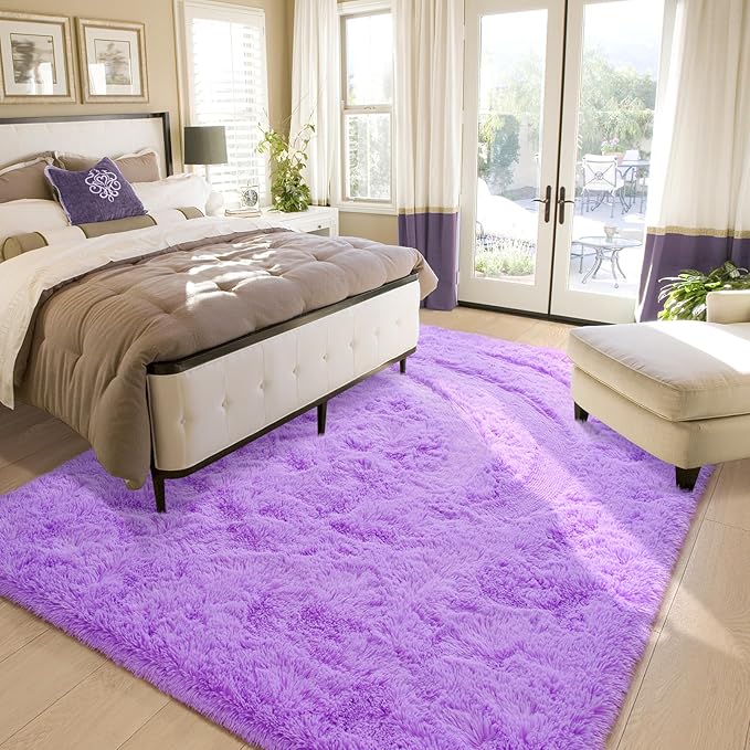 Amearea Premium Soft Area Rug 4x5.3 Feet, Purple Rugs for Living Room, Fluffy Carpet for Bedroom Nursery Playroom Teen Bedside Home Decor, Comfortable Indoor Furry Dorm Carpets, Purple
