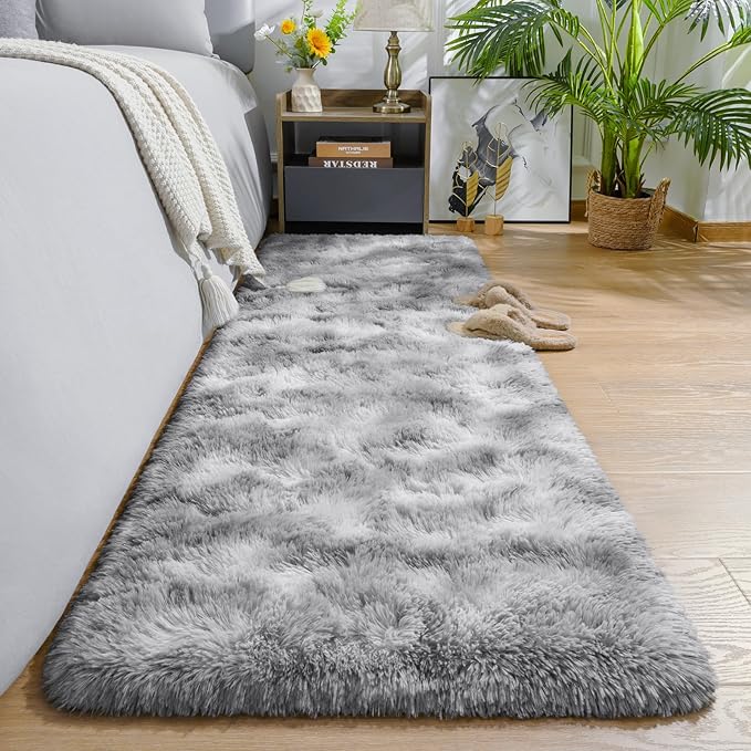 AROGAN 2x4 Feet Soft Runner Rugs for Bedroom Plush Fluffy Rug, Shag Furry Area Rug Carpet Non Shedding for Nursery Children Kids Girls Room Home Hallways Decorative, Grey and White