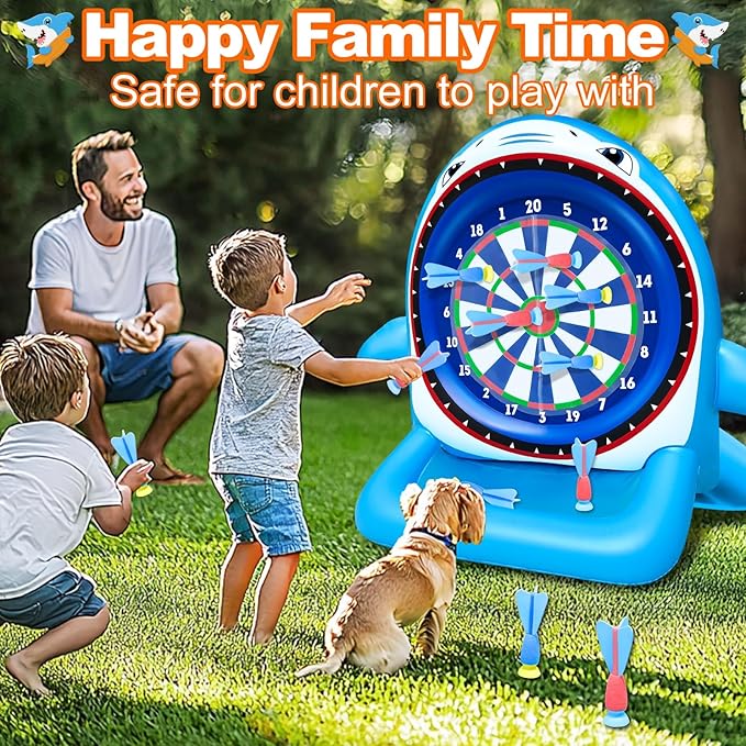 45" Large Inflatable Pool Toys Shark Dart Board with 8 Sticky Darts, Swimming Pool Floats Water Games for Kids Adults Family Summer Beach Yard Outdoor Play Cool Party Gift for Boys Girls 6-12 Years