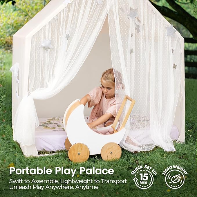 Tiny Land Kids Tent with Star Lights, Large Indoor Playhouse, 53" x 36" Play Tent for Girls and Boys, Use for Reading Nook, Playroom, Sleepover