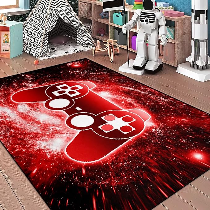Video Game Rug, 3D Printed Gamepad Controller Area Rugs for Bedroom Boys Living Room Red Large Cool Gamer Rugs Gaming Art Design Home Decor Crystal Doormat Yoga Mats, 47"x39"
