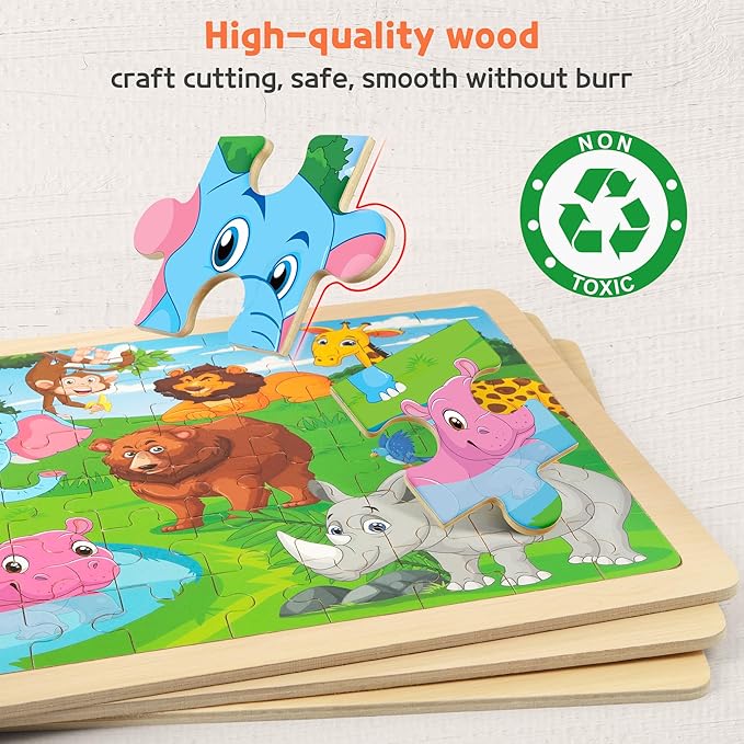 SYNARRY Wooden Puzzles for Kids Ages 4-6, 6 Packs 60 PCs Jigsaw Puzzles Preschool Educational Toys Gifts for Children Ages 4-8, Kids Puzzle for 4+ Year Olds Boys Girls