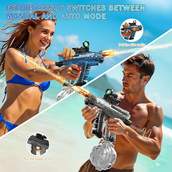 Automatic Electric Water Gun with Light Up, 26-32 FT Long Range Powerful Squirt Guns with 800CC Large Capacity for Adults Kids, Water Blaster Pistol Outdoor Summer Toys for Pool Beach Party