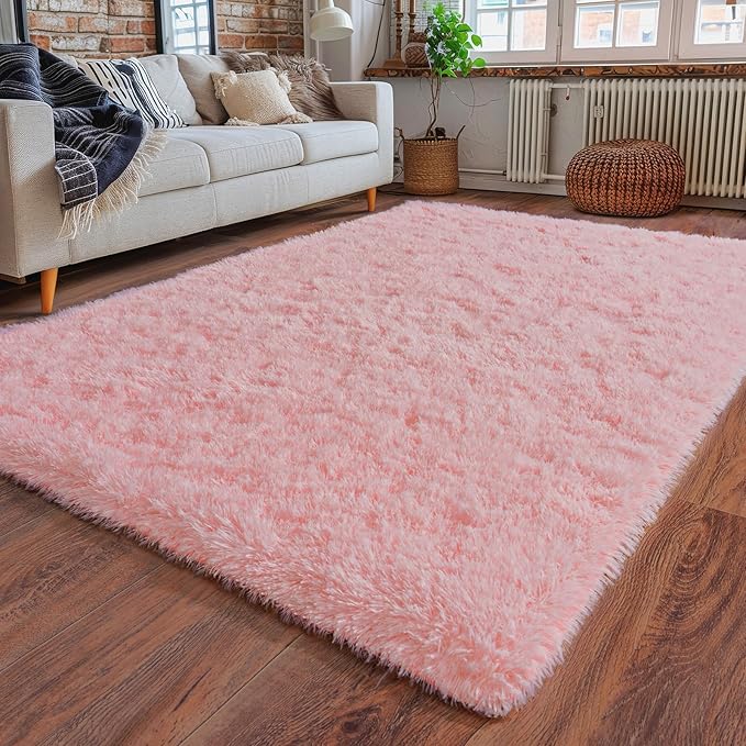 Super Fluffy Rug for Bedroom, Modern Shag Pink Area Rugs, Soft and Cozy Plush Carpet for Kids,Girls Boys and Teens Decorations for Living Room Dorm Nursery Classroom, 4x6 Feet