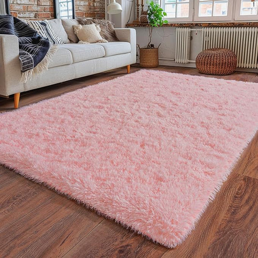 Super Fluffy Rug for Bedroom, Modern Shag Pink Area Rugs, Soft and Cozy Plush Carpet for Kids,Girls Boys and Teens Decorations for Living Room Dorm Nursery Classroom, 4x6 Feet