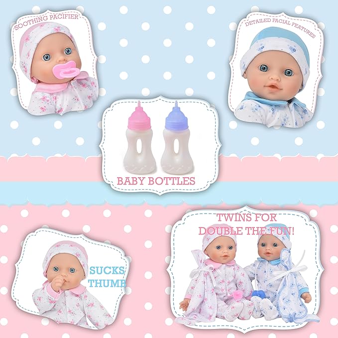 Gift Boutique - Soft Body Twin Baby Dolls for Toddlers in Gift Box, 12 Inch Baby Doll with Pacifier, Baby Girl Doll and Baby Boy Doll