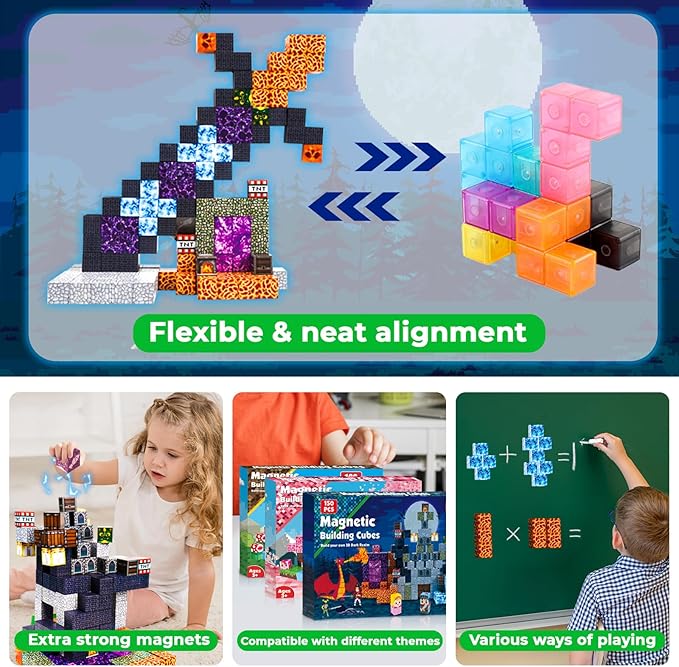 Goody King 150 PCS Magnetic Building Blocks Montessori Magnetic Toys, Build Dark Castle Set, STEM Toddler Sensory Building Blocks for Toddler Boys Girls 3 4 5 6 7 8 9 10th Birthday Gift