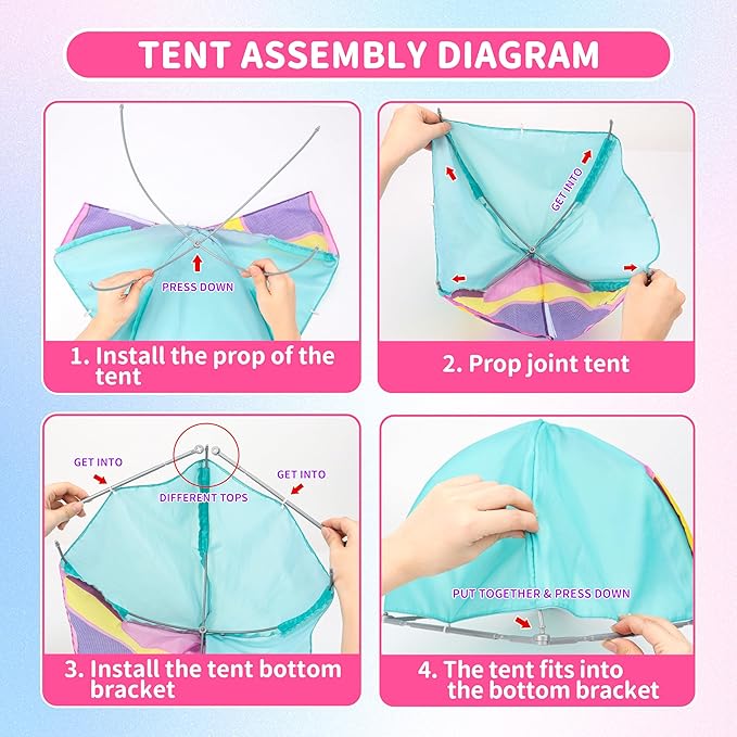 Doll House Portable & Foldable Dollhouse w/ 60+ Pcs & 2 Dolls, Play House Toy with Bedroom Kitchen Pet House Camping Playset, Playhouse Birthday Gift for Girl Kid Toddler