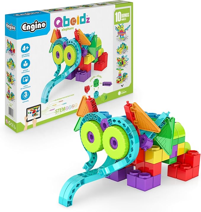 Engino: Qboidz Elephant - 10 Model Brick Building Set, Toy Construction, Coloring & Math Activities, Stack & Click Assembly, STEM Play-Learn, Kids 4+