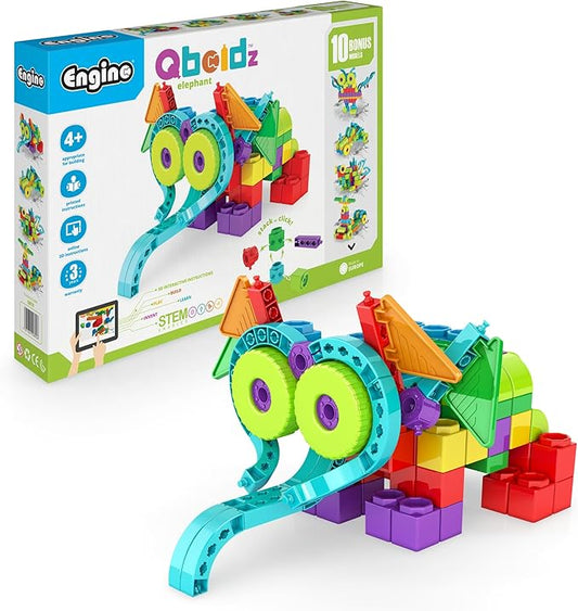 Engino: Qboidz Elephant - 10 Model Brick Building Set, Toy Construction, Coloring & Math Activities, Stack & Click Assembly, STEM Play-Learn, Kids 4+