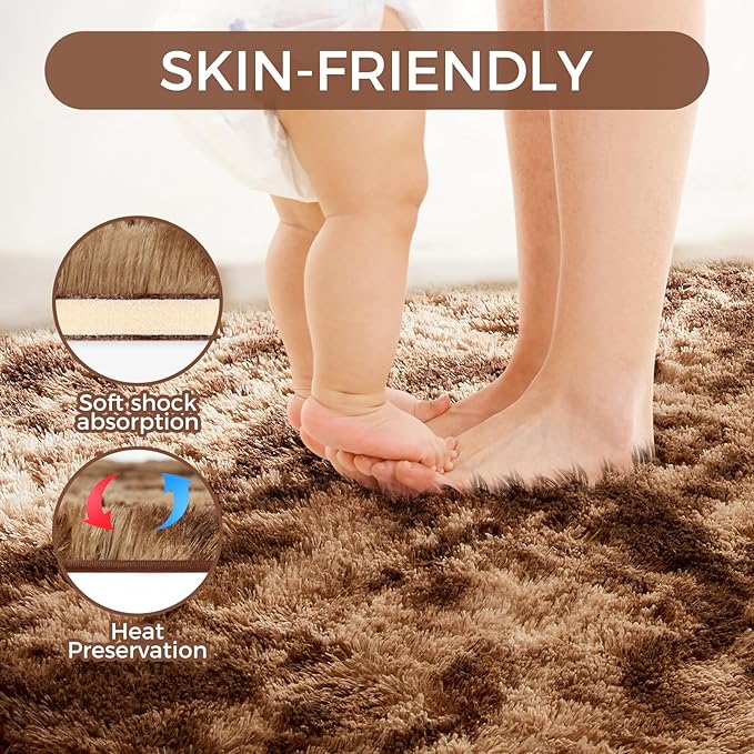 Luxury Shag Area Rug, 3X4 Indoor Ultra Soft Plush Rugs for Living Room, Carpet for Kids Boys Girls Dorm Nursery Home Decor Aesthetic, Upgrade Anti-Skid Durable, Tie-Dyed Coffee