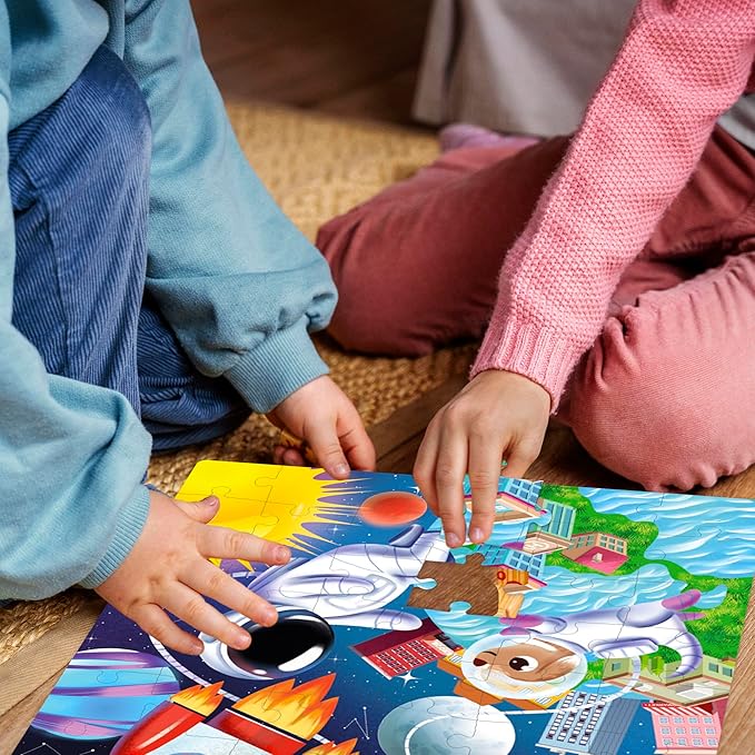 QUOKKA Puzzles for Kids Ages 4-6 - Set of 4x60 Jigsaw Puzzles for Toddlers 3-5 - Space, Dino, Firefighters Toys for Children 6-8 yo - Gift Educational Game for Boys & Girls