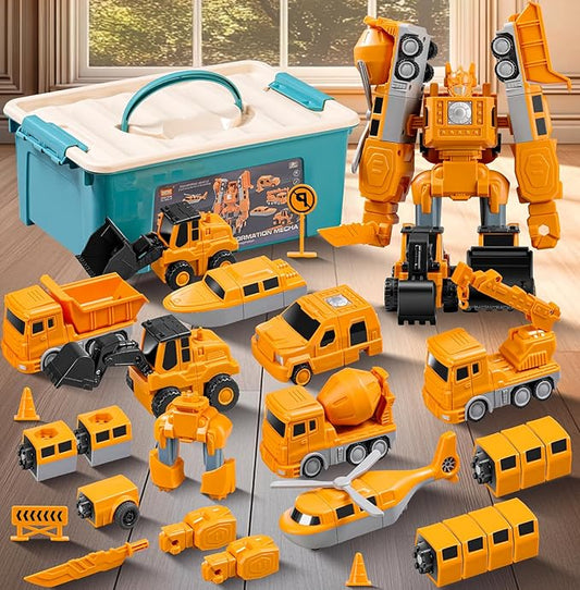 Magnetic Transform Engineering Car Assembled Toys with Storage Box, Robot Magnetic Blocks Toy, Construction Vehicle Engineering Cars for Kids Ages 3-9 Toddler Activities - 35 Pieces