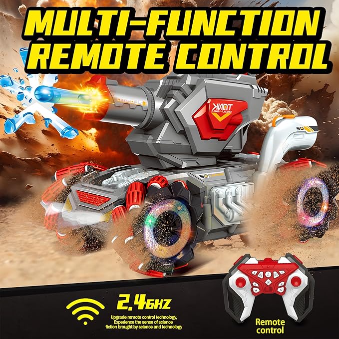 RC Tank That Shooting BBS - Remote Control 4WD Battle Stunt Car, Fires Soft BBS, 360° Spins, LEDs & Music, Indoor & Outdoor Backyard Play, Great Gift Toy for Boys & Girls