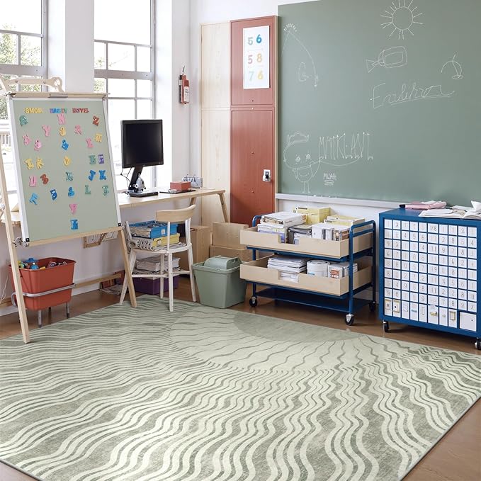 Boho Washable Grey Rug 6x9, Soft, Ultra-Thin Non Slip, Stain Resistant, Classroom to Dining Room, Nursery (6'x9', Grey/Multi)