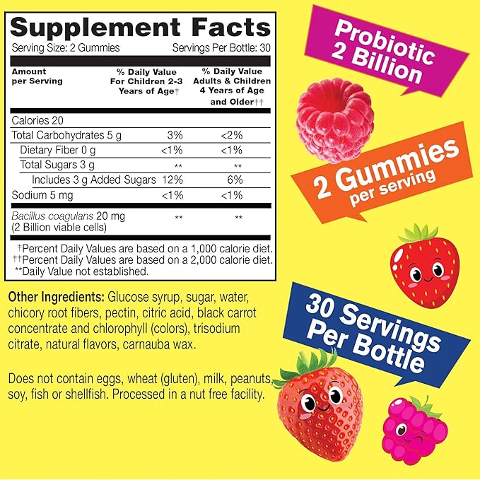 Kids Probiotic Gummies - Digestive Support, Gut Health, Immune Support Gummy - Probiotics for Digestive Health - Vegan, Gluten Free - 60 Gummies