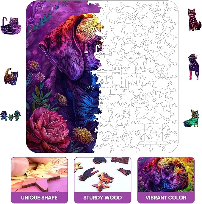 Wooden Jigsaw Puzzles 500 Pieces-Colored Dog,16.5x16.5in,Royal,Wooden Puzzles for Adults,Unique Shape Animal Adult Puzzles,Irregular Wood Puzzles Best Gift for Adults and Kids Family Game