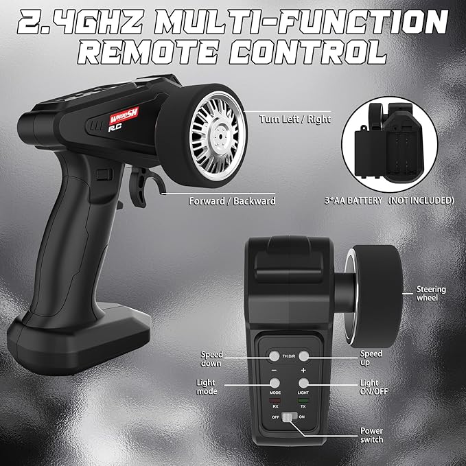 RC Drift Car 1:16, 2.4GHz 4WD 30+KM/H High Speed Remote Control Car with LED Lights Two Batteries and Drift Tires, Drifting RC Cars for Adults Boys Kids, Gray