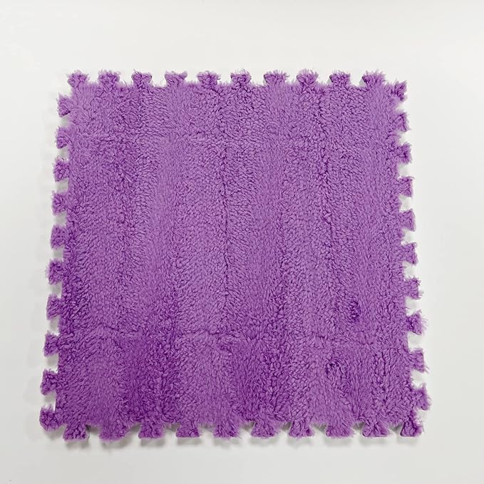 Interlocking Carpet Shaggy Soft EVA Foam Mats Fluffy Area Rugs Protective Floor Tiles Exercise Play Mat for Children Kids Room Home Parlor Bedroom (12 Pcs, Purple)