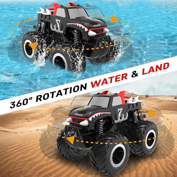 1/16 Remote Control Monster Truck : 4x4 Off Road Waterproof Rc Jeep Combines Amphibious and All Terrain Traversal, Birthday Gift for Boys & Girl Ages 6-12 (Red Pickup)