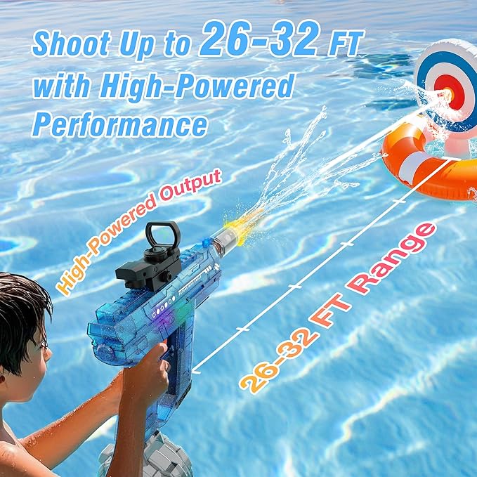 Electric Water Guns for Adults & Kids,Realistic Automatic Water Gun with 26-32 FT Long Range,800ml Large Water Tank,Splash-Resistant Design,Summer Outdoor Pool Beach Toy for Backyard Games(2 Pack)