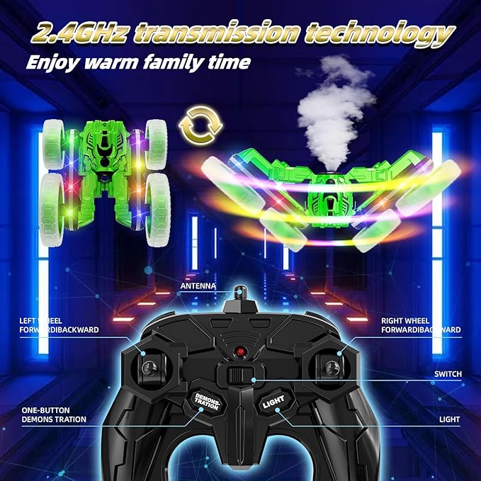 360 Rotating 4WD RC Stunt Car with Cool Lights, Spray, Drift Car for Kids Toys for Boys Girls Age 4-13