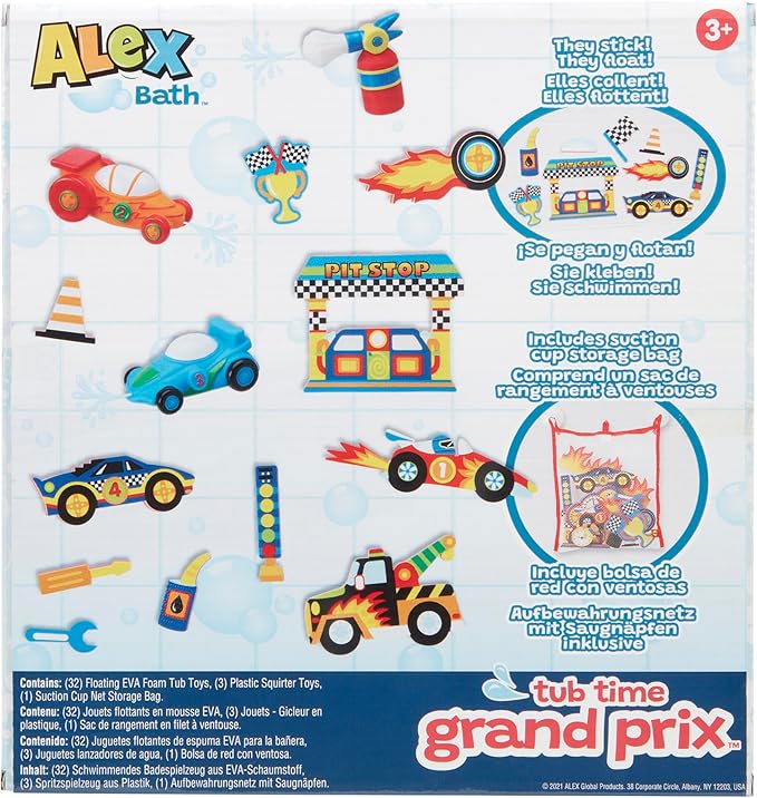 ALEX: Tub Time Grand Prix - 32 Piece Bath Time Toy Set, Car & Racetrack Playset, Foam Pieces, Water Squirting Cars, Water Toy, Kids & Toddlers Ages 3+