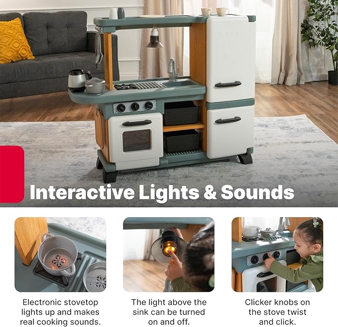 Step2 Harmony Kids Kitchen Playset, Indoor Kitchenette, Interactive Play with Lights and Sounds, Made of Durable Plastic, Includes 25 Piece Toy Accessories, for Toddlers 2+ Years Old