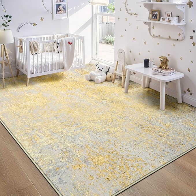 Living Room Rug 5'x7' Area Rug Washable Boho Carpet Non Slip Abstract Vintage Indoor Large Rugs for Bedroom, Classroom, College Dorm, Farmhouse, Dining Room, Kids Playroom (Orange, Silver & Gray)