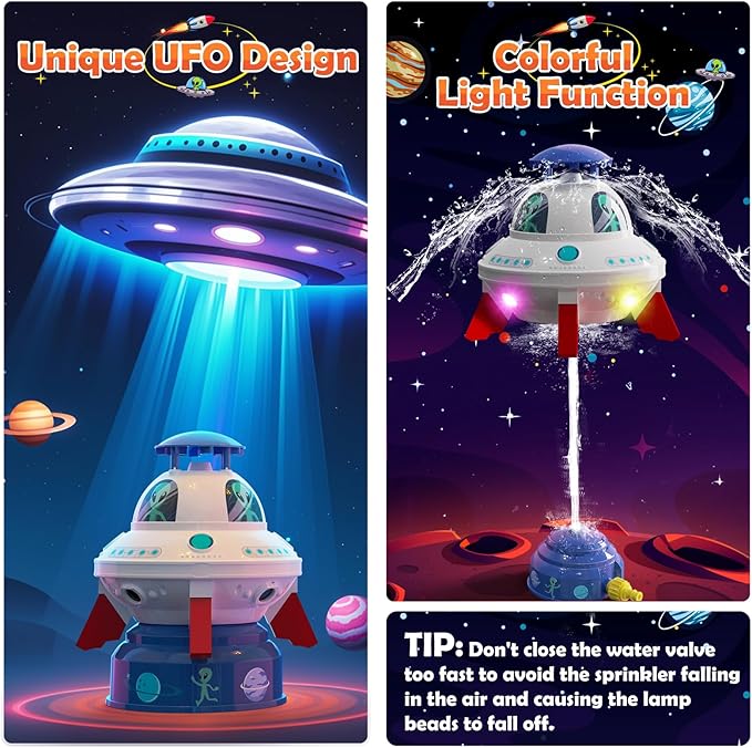 Skirfy UFO Water Sprinkler for Kids Toys,Outdoor Summer Water Rocket with Light Up Liftoff 9-16ft & Spin,Water Toy Backyard Lawn Birthday Gift for Gilrs Boys Age 3 4 5 6 7 8 Year Old