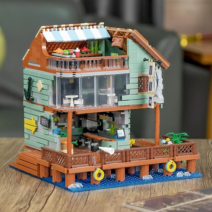 Harbour Restaurant House Mini Bricks Building Kit, Ideas Creative Architecture Building Toys Birthday Gift for Adult Boys Girls -2096 Pieces (Not Compatible with Lego Set)