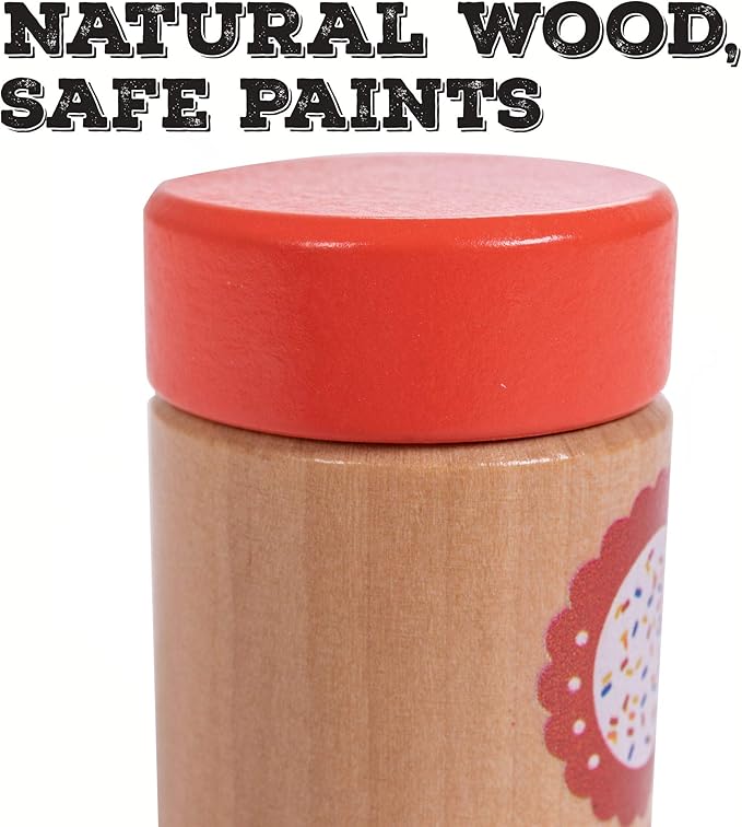 Baker's Mart Ingredient Set | Wooden Play Food Baking Groceries | Includes Baking Soda, Chocolate, Milk, Sugar, Vanilla, Flour, Sprinkles, Butter and Egg | Pretend Play Food Kitchen Accessories