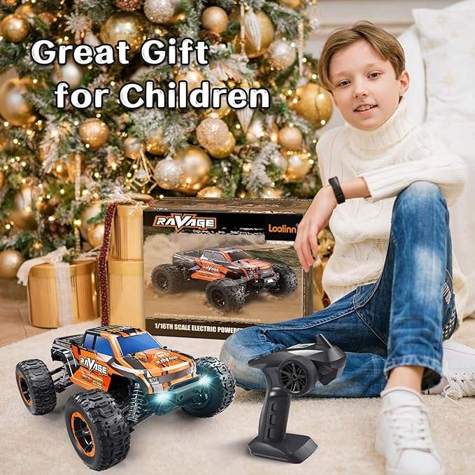 Loolinn | Durable RC Cars - Hobby Grade, 1:16 Scale RC Truck, Adjustable Speed, Off-Road, Top Speed 19mph, 4WD - Upgradeable Remote Control Car Gifts for Boys and Adults